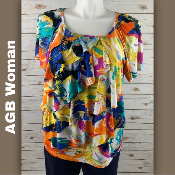 AGB WOMAN Short Sleeve Layered Bright Blouse - Picture 1 of 7